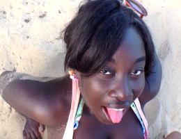 Busty Ebony Getting A Facial On The Beach