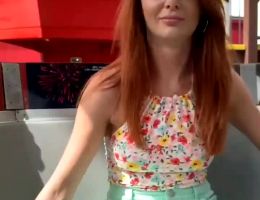 Redhead Flashing On Ferris Wheel